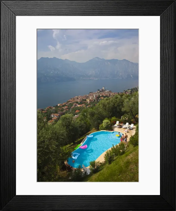 Framed Print : Italy, Veneto, Lake District, Lake Garda, Malcesine, hillside pool and town Framed Print : Italy, Veneto, Lake District, Lake Garda, Malcesine, hillside pool and town