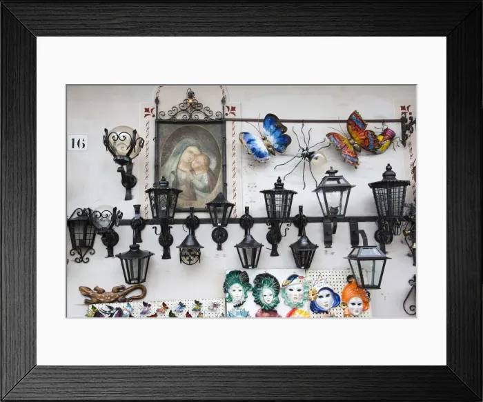 Framed Print : Italy, Piedmont, Lake Maggiore, Cannobio, souvenirs and antiques Framed Print : Italy, Piedmont, Lake Maggiore, Cannobio, souvenirs and antiques