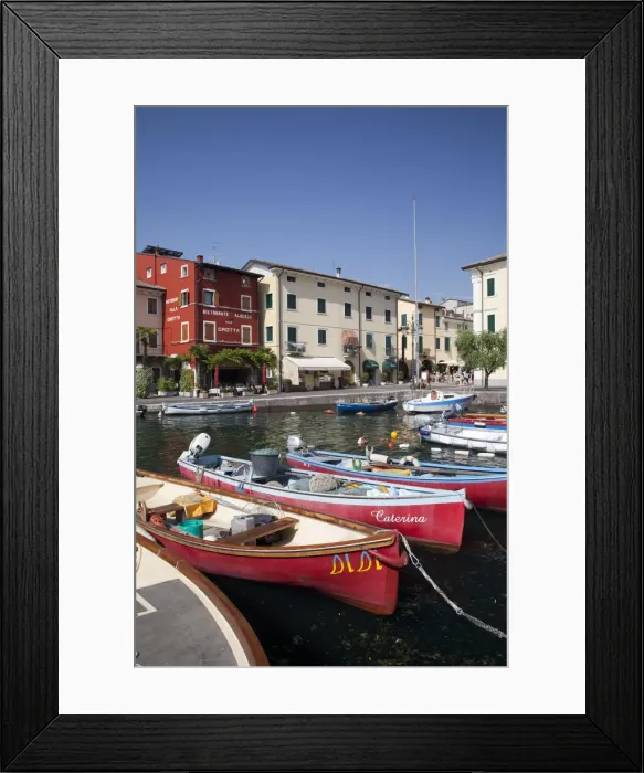 Framed Print : Italy, Veneto, Lake District, Lake Garda, Lazise, boat harbor and Via Fontana Framed Print : Italy, Veneto, Lake District, Lake Garda, Lazise, boat harbor and Via Fontana