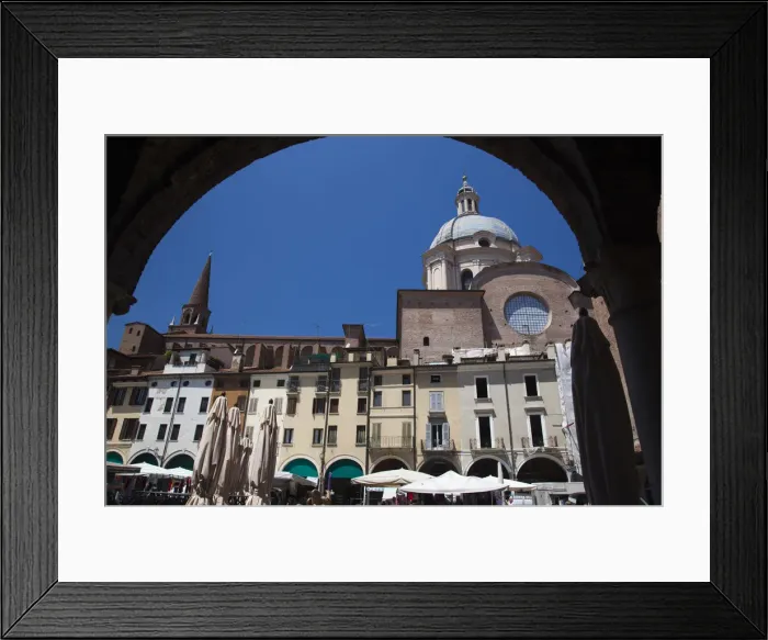 Framed Print : Italy, Lombardy, Mantua, archway view of Piazza Broletto and Basilica di Sant Andrea Framed Print : Italy, Lombardy, Mantua, archway view of Piazza Broletto and Basilica di Sant Andrea