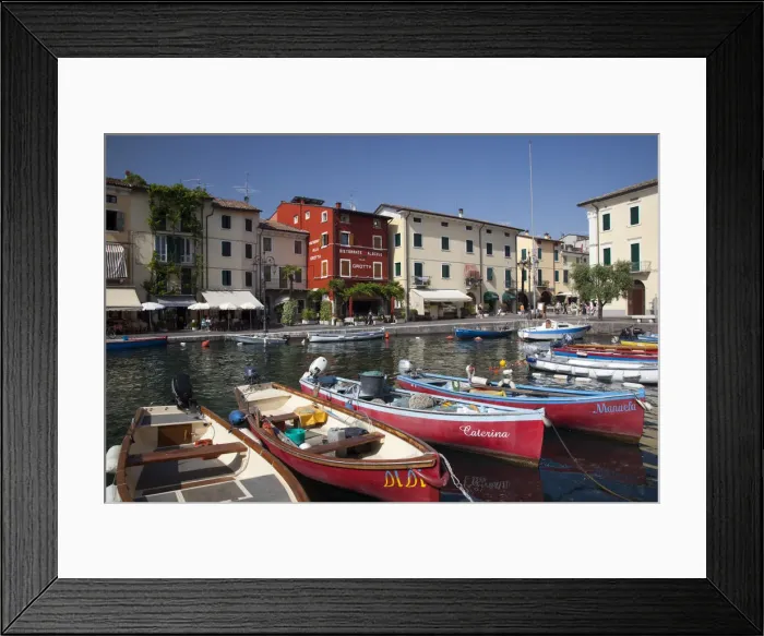 Framed Print : Italy, Veneto, Lake District, Lake Garda, Lazise, boat harbor and Via Fontana Framed Print : Italy, Veneto, Lake District, Lake Garda, Lazise, boat harbor and Via Fontana