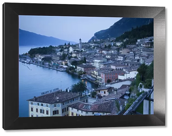 Italy, Lombardy, Lake District, Lake Garda, Limone sul Garda, aerial town view
