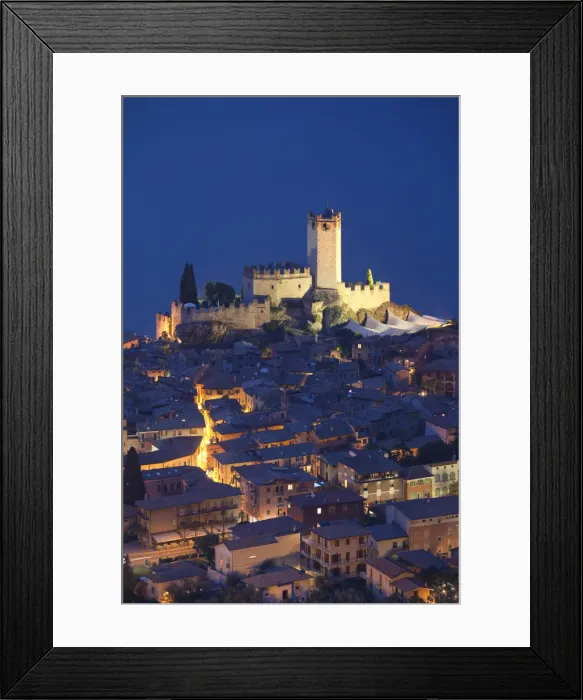 Framed Print : Italy, Veneto, Lake District, Lake Garda, Malcesine, aerial town view and Castello Framed Print : Italy, Veneto, Lake District, Lake Garda, Malcesine, aerial town view and Castello