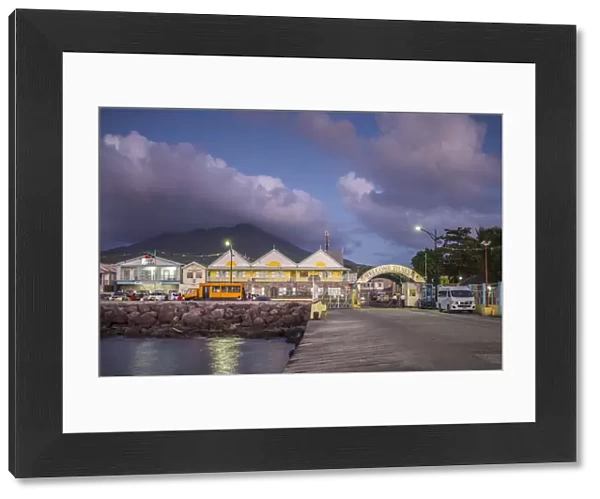 St. Kitts and Nevis, Nevis, Charlestown, waterfront buildings, dusk