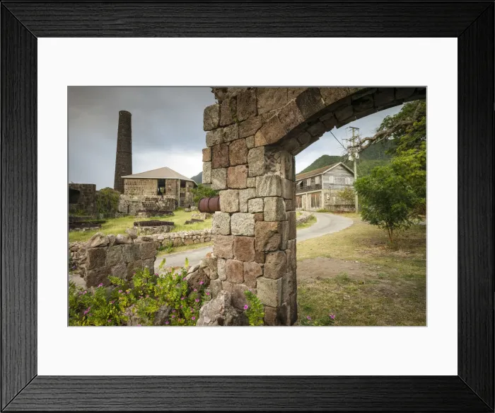 Framed Print : St. Kitts and Nevis, Nevis, New River, ruins of Coconut Walk sugar estate