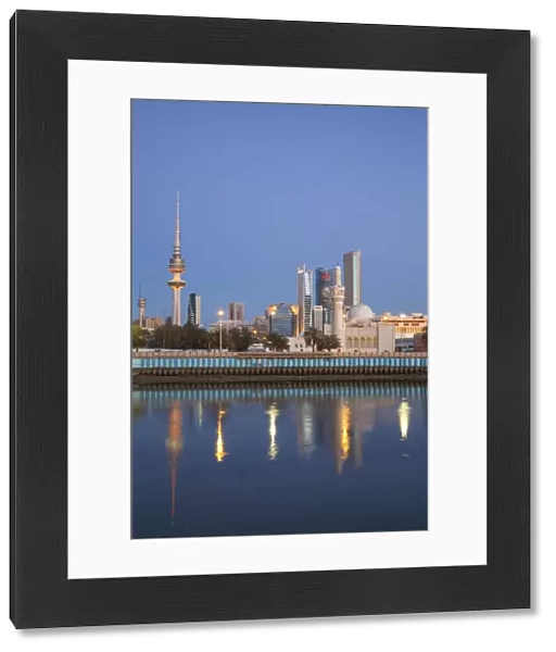 Kuwait, Kuwait City, City skyline reflecting in harbour