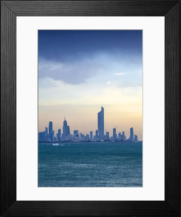 Framed Print : Kuwait, Kuwait City, Salmiya, Arabian Gulf and City skyline looking towards Al Hamra Framed Print : Kuwait, Kuwait City, Salmiya, Arabian Gulf and City skyline looking towards Al Hamra