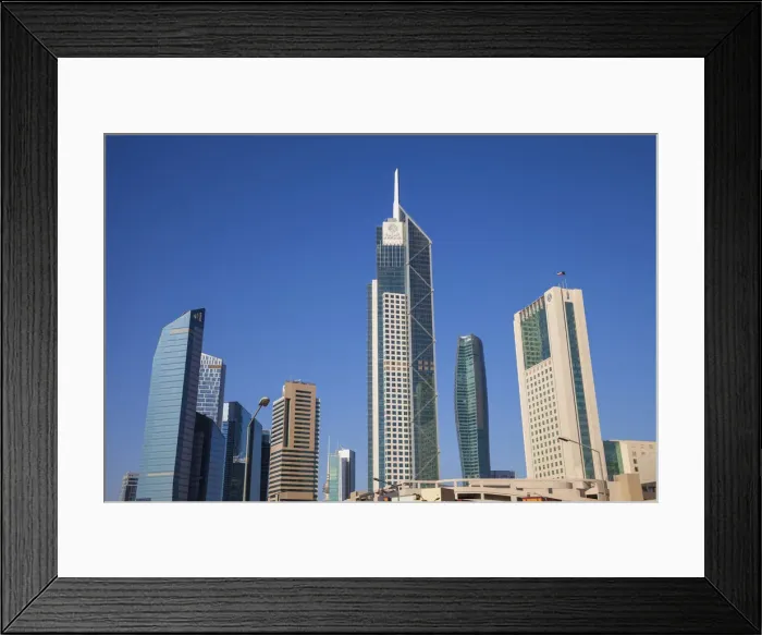 Framed Print : Kuwait, Kuwait City, City center buildings -the middle building is Arraya building