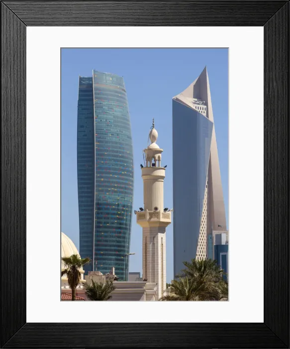 Framed Print : Kuwait, Kuwait City, City center buildings on the right is El Hamra building, a buisness Framed Print : Kuwait, Kuwait City, City center buildings on the right is El Hamra building, a buisness