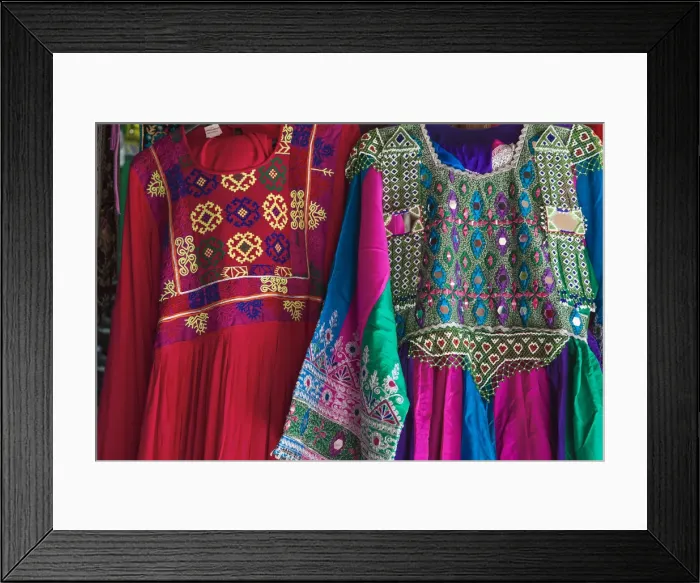 Framed Print : Kuwait, Kuwait City, Embroidered Dresses Embroidered, Dress at Souk Marbarakia Framed Print : Kuwait, Kuwait City, Embroidered Dresses Embroidered, Dress at Souk Marbarakia