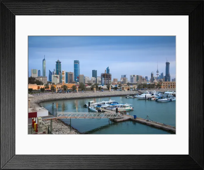 Framed Print : Kuwait, Kuwait City, City view from Souk Shark Shopping Center and Marina Framed Print : Kuwait, Kuwait City, City view from Souk Shark Shopping Center and Marina
