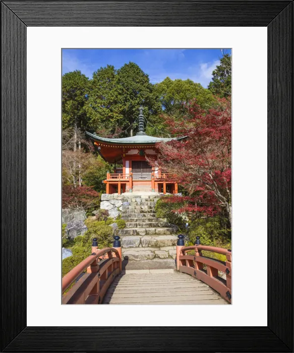 Framed Print : Japan, Kyoto, Daigoji Temple, Bentendo Hall and bridge Framed Print : Japan, Kyoto, Daigoji Temple, Bentendo Hall and bridge