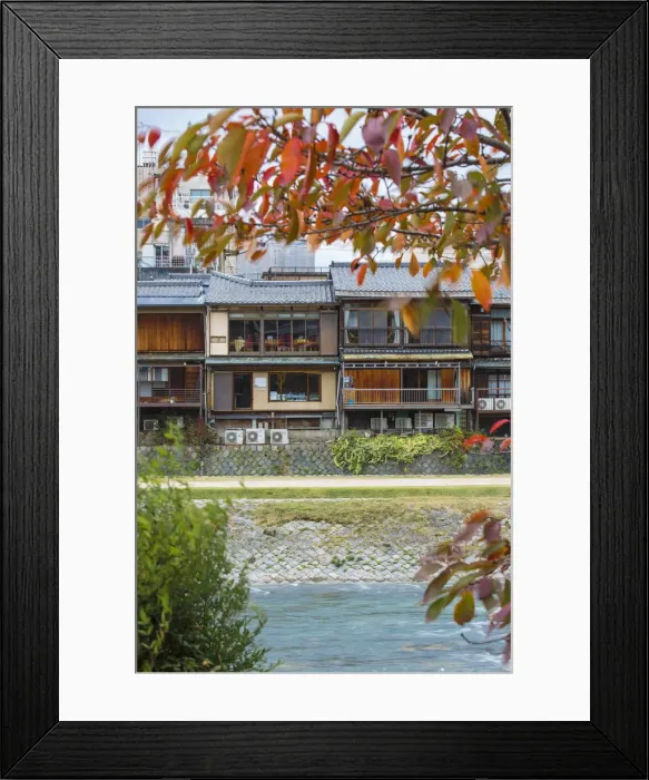 Framed Print : Japan, Kyoto, Restaurants on banks of Kamo river Framed Print : Japan, Kyoto, Restaurants on banks of Kamo river