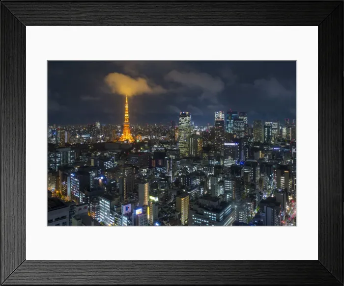 Framed Print : Japan, Tokyo, elevated night view of the city skyline and iconic illuminated Tokyo Tower Framed Print : Japan, Tokyo, elevated night view of the city skyline and iconic illuminated Tokyo Tower