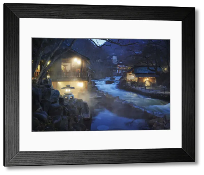 Framed Print : Japan, Gunma Prefecture, Takaragawa Onsen, outdoor hot springs along Takaragawa river
