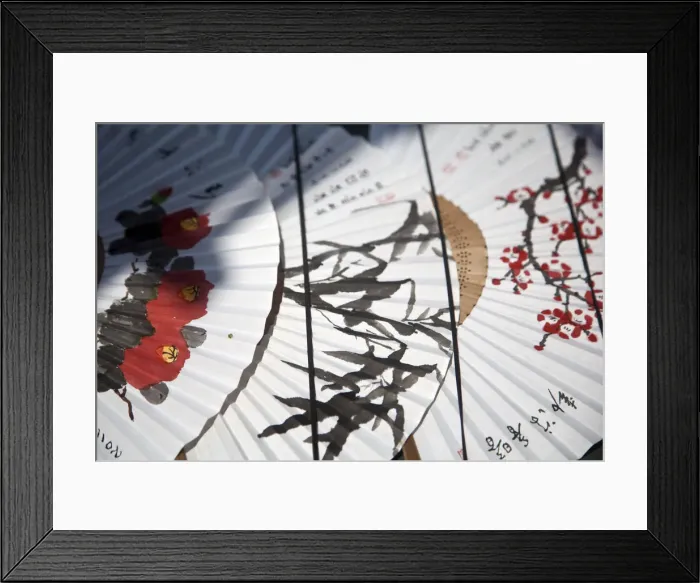 Framed Print : Korea, Seoul, Korea, Seoul, Hand painted fans on street stall in Insa-Dong