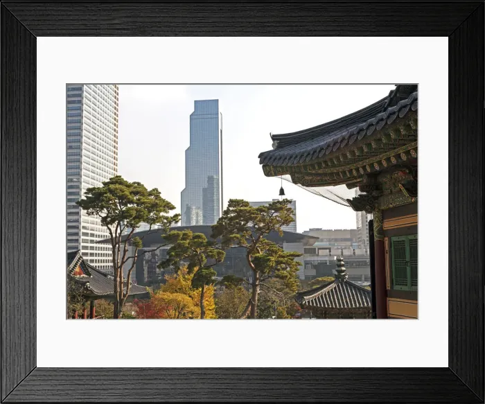 Framed Print : Bongeunsa Temple grounds and modern architecture in the Gangnam District of Seoul Framed Print : Bongeunsa Temple grounds and modern architecture in the Gangnam District of Seoul