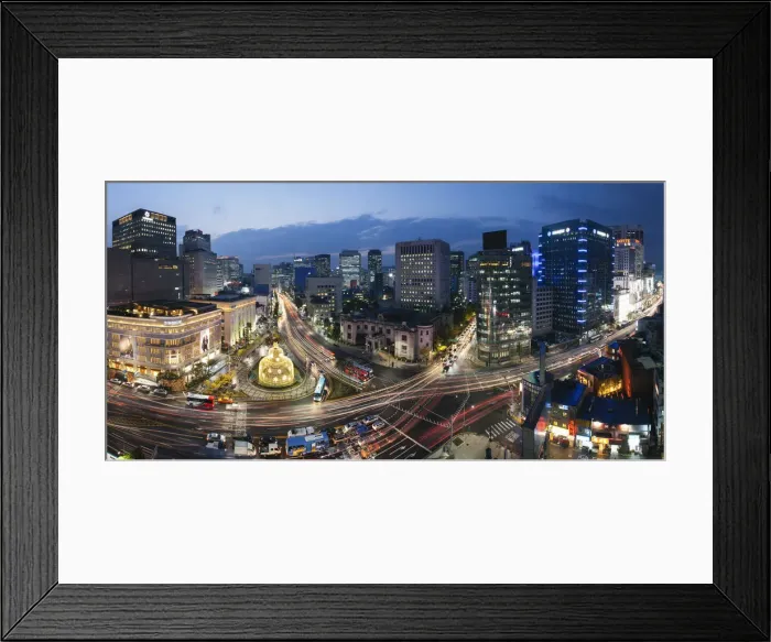Framed Print : Elevated view over Fountain Square, the Bank of Korea, financial district, Seoul