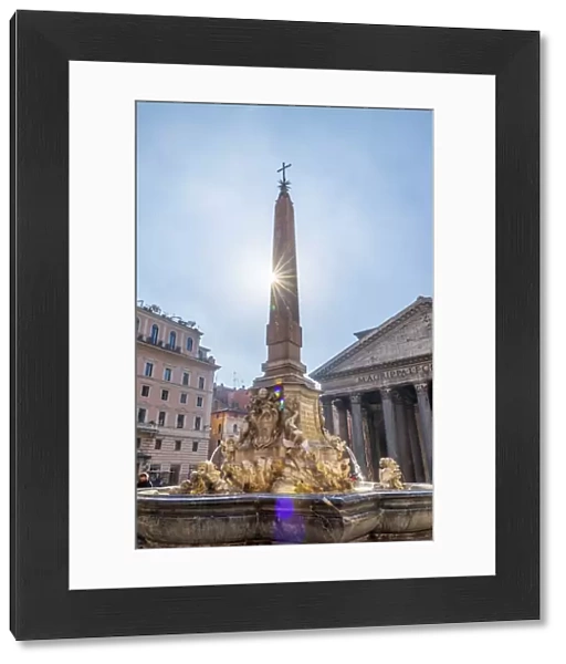 Italy, Lazio, Rome, Piazza della Rotunda, Fontana del Pantheon and Pantheon beyond