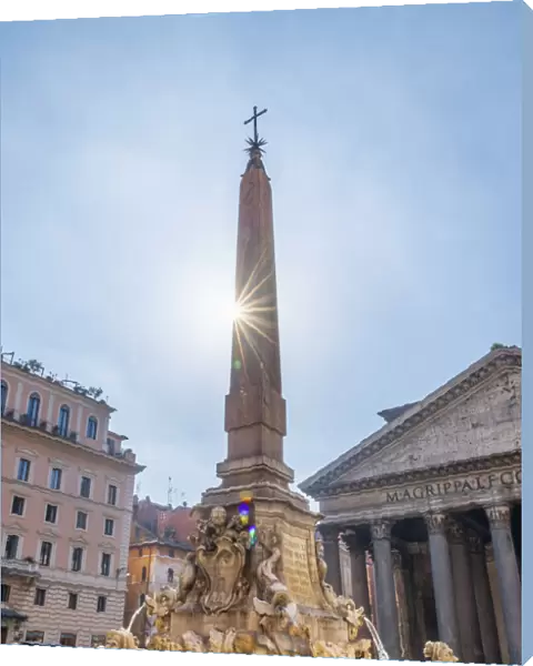 Italy, Lazio, Rome, Piazza della Rotunda, Fontana del Pantheon and Pantheon beyond