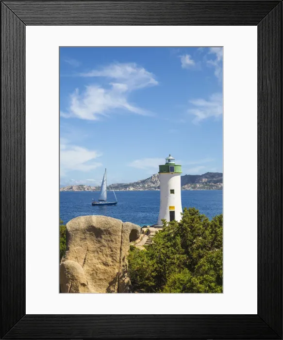 Framed Print : Italy, Sardinia, Sassari Province, Palau, Porto Faro Lighthouse with La Maddalena