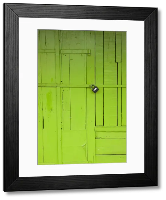 Framed Print : Mauritius, Southern Mauritius, Mahebourg, green shop door Framed Print : Mauritius, Southern Mauritius, Mahebourg, green shop door