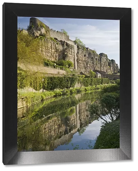 Luxembourg, Luxembourg City, View of Casements du Bock, fortress built into rock wall