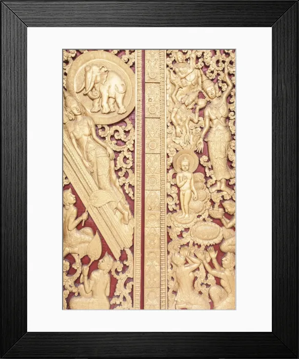 Framed Print : Laos, Luang Prabang, Wat Manoram, door detail Framed Print : Laos, Luang Prabang, Wat Manoram, door detail