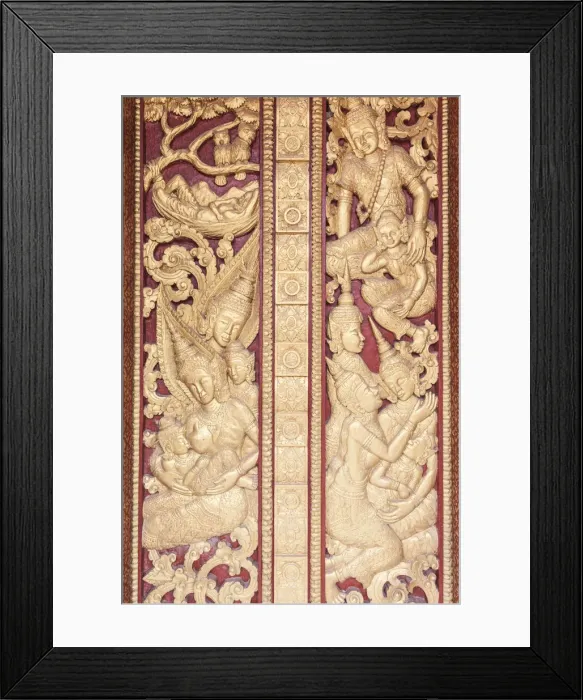 Framed Print : Laos, Luang Prabang, Wat Manoram, door detail