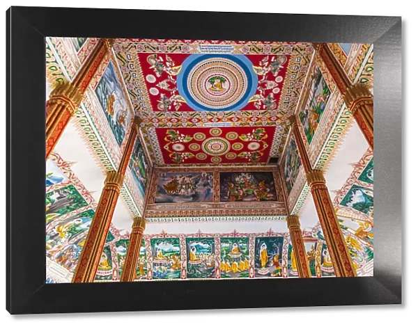 Laos, Vientiane, Wat That Luang Tai, ceiling with Buddhist paintings
