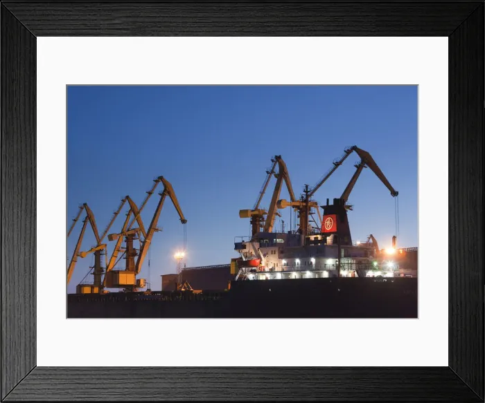 Framed Print : Latvia, Western Latvia, Kurzeme Region, Ventspils, Ventspils Port, dusk Framed Print : Latvia, Western Latvia, Kurzeme Region, Ventspils, Ventspils Port, dusk