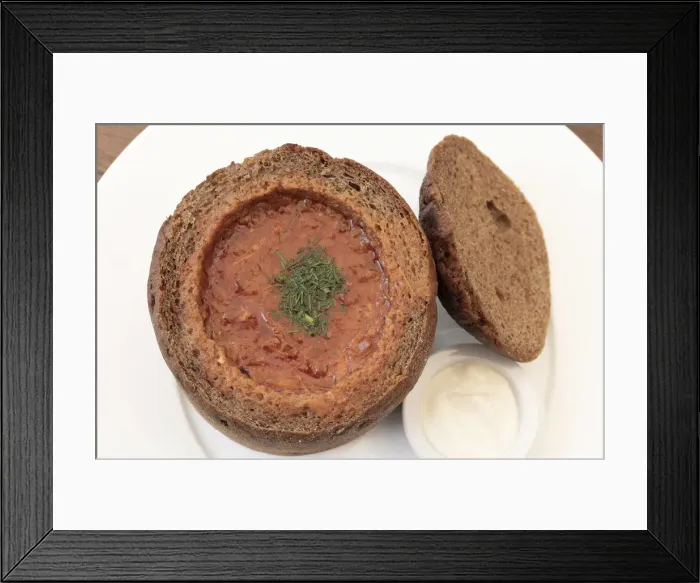 Framed Print : Latvian Sauerkraut Soup with Pork Served in a Bread Loaf. Riga, Latvia, Northern Europe Framed Print : Latvian Sauerkraut Soup with Pork Served in a Bread Loaf. Riga, Latvia, Northern Europe