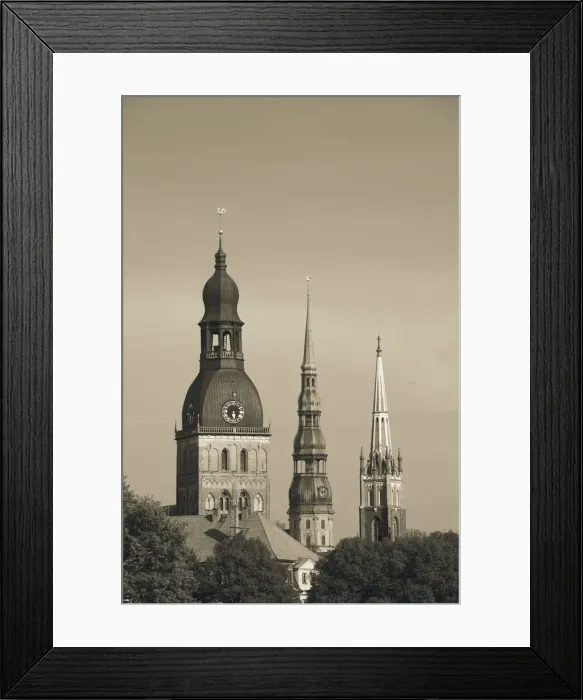 Framed Print : Latvia, Riga, Old Riga, view of three Riga churches Framed Print : Latvia, Riga, Old Riga, view of three Riga churches