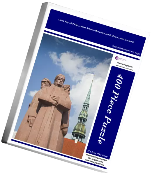 Latvia, Riga, Old Riga, Latvian Riflemen Monument and St. Peters Lutheran Church