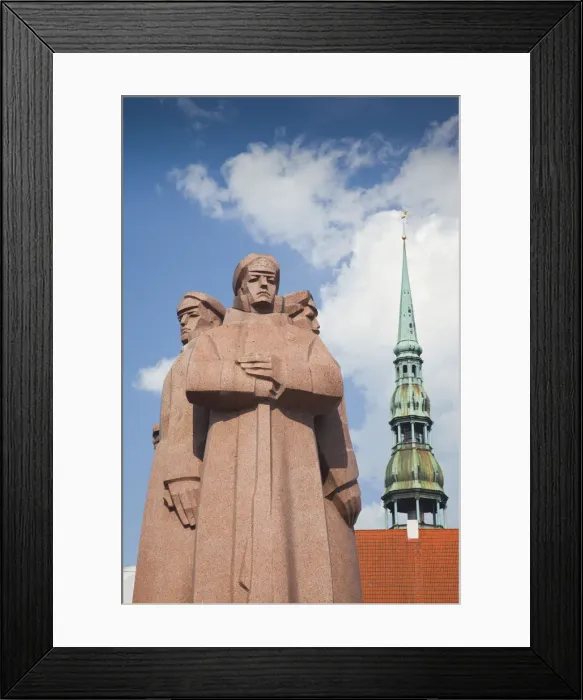 Framed Print : Latvia, Riga, Old Riga, Latvian Riflemen Monument and St. Peters Lutheran Church Framed Print : Latvia, Riga, Old Riga, Latvian Riflemen Monument and St. Peters Lutheran Church