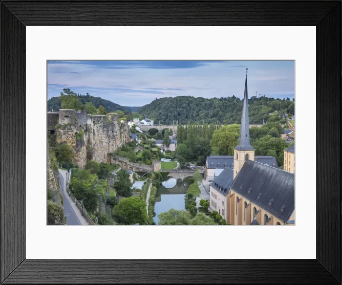 Framed Print : Luxembourg, Luxembourg City, View of Neimenster Abbey and Stierchen stone footbridge Framed Print : Luxembourg, Luxembourg City, View of Neimenster Abbey and Stierchen stone footbridge