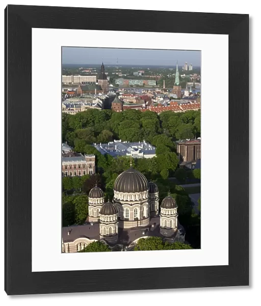 Latvia, Riga, Old Riga, elevated city view with Russian Orthodox Cathedral