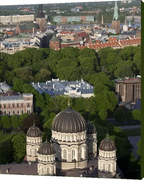 Latvia, Riga, Old Riga, elevated city view with Russian Orthodox Cathedral