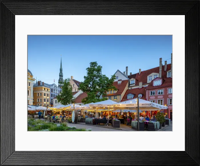 Framed Print : Restaurants in Old Town at Night, Riga, Latvia, Northern Europe Framed Print : Restaurants in Old Town at Night, Riga, Latvia, Northern Europe