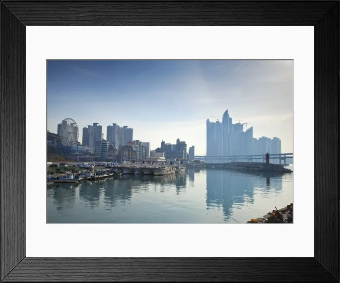 Framed Print : Korea, Gyeongsangnam-do, Busan, View of Millak Entertainment World and Haeundae luxury Framed Print : Korea, Gyeongsangnam-do, Busan, View of Millak Entertainment World and Haeundae luxury