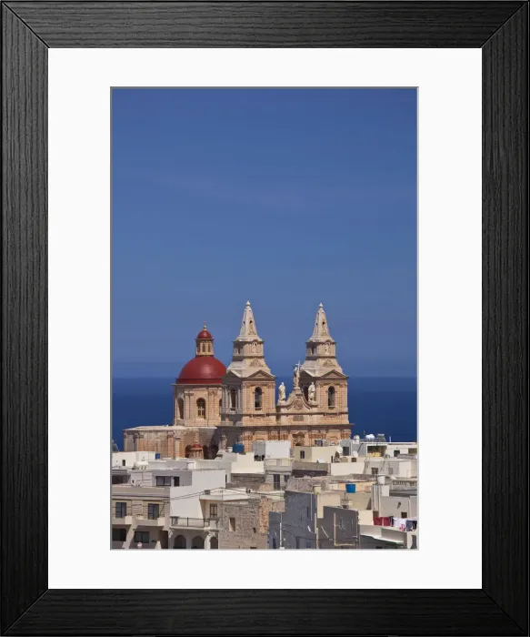 Framed Print : Malta, Northwest Malta, Mellieha, Church of Our Lady of Victory, elevated view
