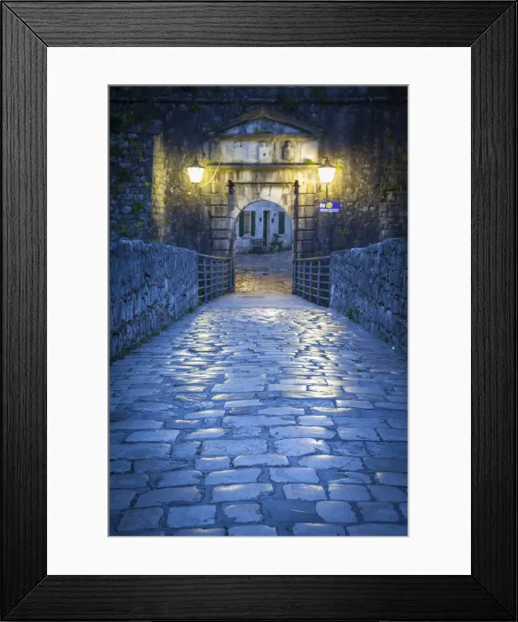 Framed Print : The Northern Gate illuminated at dusk, Stari Grad (Old Town), Kotor, Montenegro