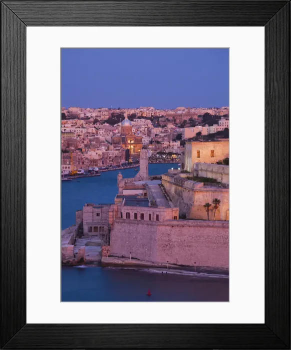 Framed Print : Malta, Valletta, Vittoriosa, Birgu, Fort St. Angelo and waterfront
