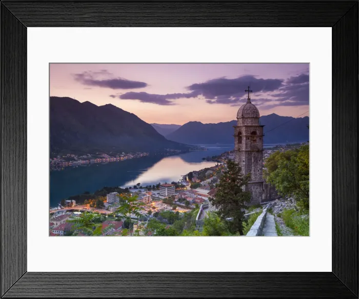 Framed Print : Elevated view over Kotors Stari Grad (Old Town) and The Bay of Kotor illuminated Framed Print : Elevated view over Kotors Stari Grad (Old Town) and The Bay of Kotor illuminated