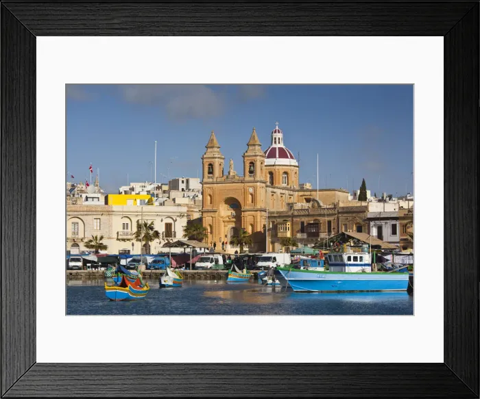 Framed Print : Malta, Southeast, Marsaxlokk, harbor and traditional Luzzu fishing boats Framed Print : Malta, Southeast, Marsaxlokk, harbor and traditional Luzzu fishing boats