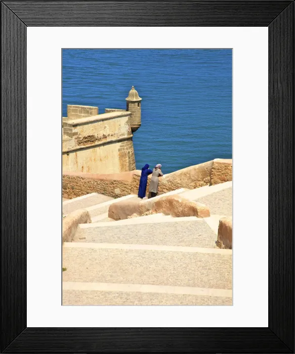 Framed Print : Two People On City Walls, Oudaia Kasbah, Rabat, Morocco, North Africa