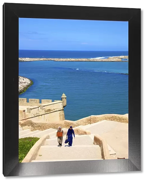Two People On City Walls, Oudaia Kasbah, Rabat, Morocco, North Africa