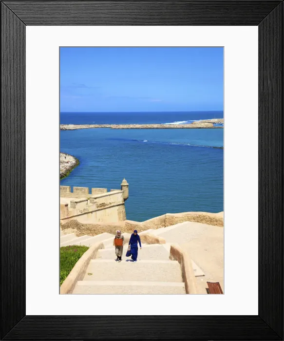 Framed Print : Two People On City Walls, Oudaia Kasbah, Rabat, Morocco, North Africa