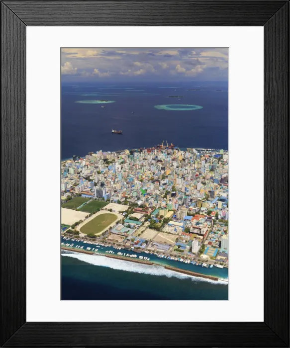 Framed Print : Maldives, Male, Aerial View of Male Town and Island Framed Print : Maldives, Male, Aerial View of Male Town and Island