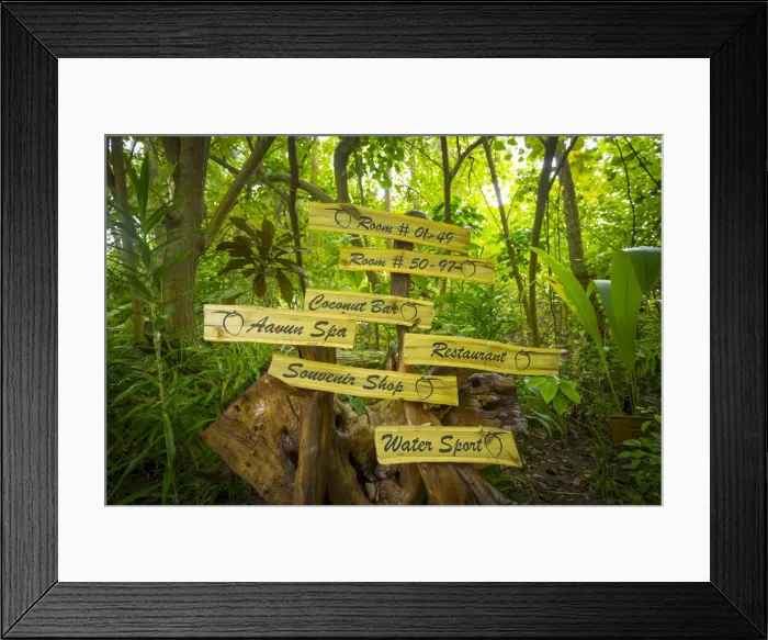 Framed Print : Signpost on a resort island in the South Male Atoll, Maldives Framed Print : Signpost on a resort island in the South Male Atoll, Maldives